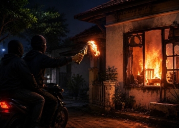 Ilustrasi teror molotov di rumah warga pada malam hari di Kudus