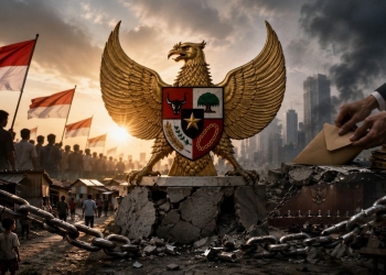 Ilustrasi Garuda Pancasila di tengah realita sosial dan krisis keadilan di Indonesia