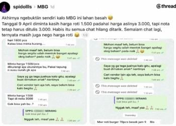 Dugaan mark up harga roti dalam program MBG di Serang viral di media sosial Threads.