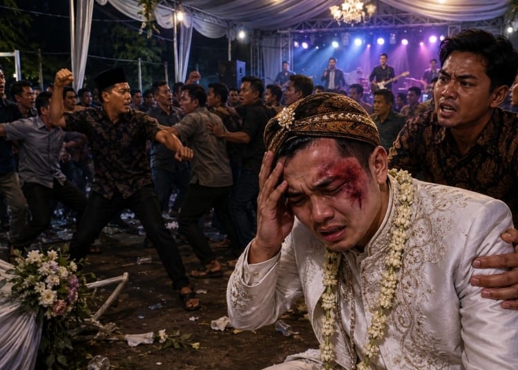 mempelai pria babak belur saat pesta pernikahan di Demak akibat ricuh dangdutan