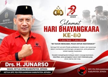Drs. H. Junarso, Wakil Ketua DPRD Jepara dan Ketua DPC PDI Perjuangan Kabupaten Jepara menyampaikan ucapan Hari Bhayangkara ke-80.