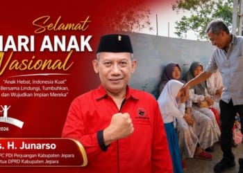 Wakil Ketua DPRD Jepara sekaligus Ketua DPC PDI Perjuangan Jepara Drs. H. Junarso menyampaikan pesan Hari Anak Nasional 2026.