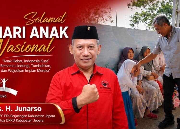 Wakil Ketua DPRD Jepara sekaligus Ketua DPC PDI Perjuangan Jepara Drs. H. Junarso menyampaikan pesan Hari Anak Nasional 2026.