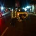 Petugas kepolisian melakukan olah TKP kecelakaan Mitsubishi Pajero dan Toyota Innova di Jalan Raya Mlonggo–Jepara dekat Jembatan Sinanggul, Kecamatan Mlonggo, Jepara.