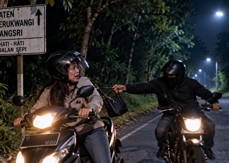Ilustrasi dugaan begal di jalur Jaten–Jerukwangi, Bangsri, Jepara pada malam hari