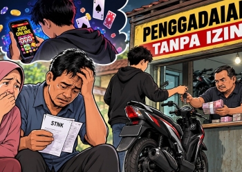 Ilustrasi dampak judi online di Welahan Jepara, motor keluarga diduga digadaikan tanpa izin dan usaha penggadaian menjadi sorotan warga.