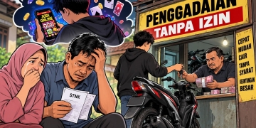 Ilustrasi dampak judi online di Welahan Jepara, motor keluarga diduga digadaikan tanpa izin dan usaha penggadaian menjadi sorotan warga.
