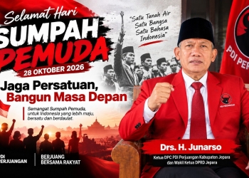 Drs. H. Junarso Ketua DPC PDI Perjuangan Kabupaten Jepara dan Wakil Ketua DPRD Jepara dalam momentum Hari Sumpah Pemuda 2026.